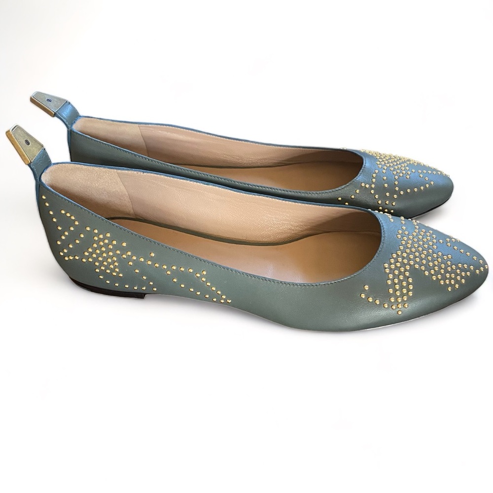 CHLOE Ballerina Flats - Forest Green with Gold Beads